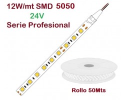 Tira LED Flexible 24V 12W/mt 60 Led/mt SMD 5050 IP20 Serie Profesional, Rollo 50 mts